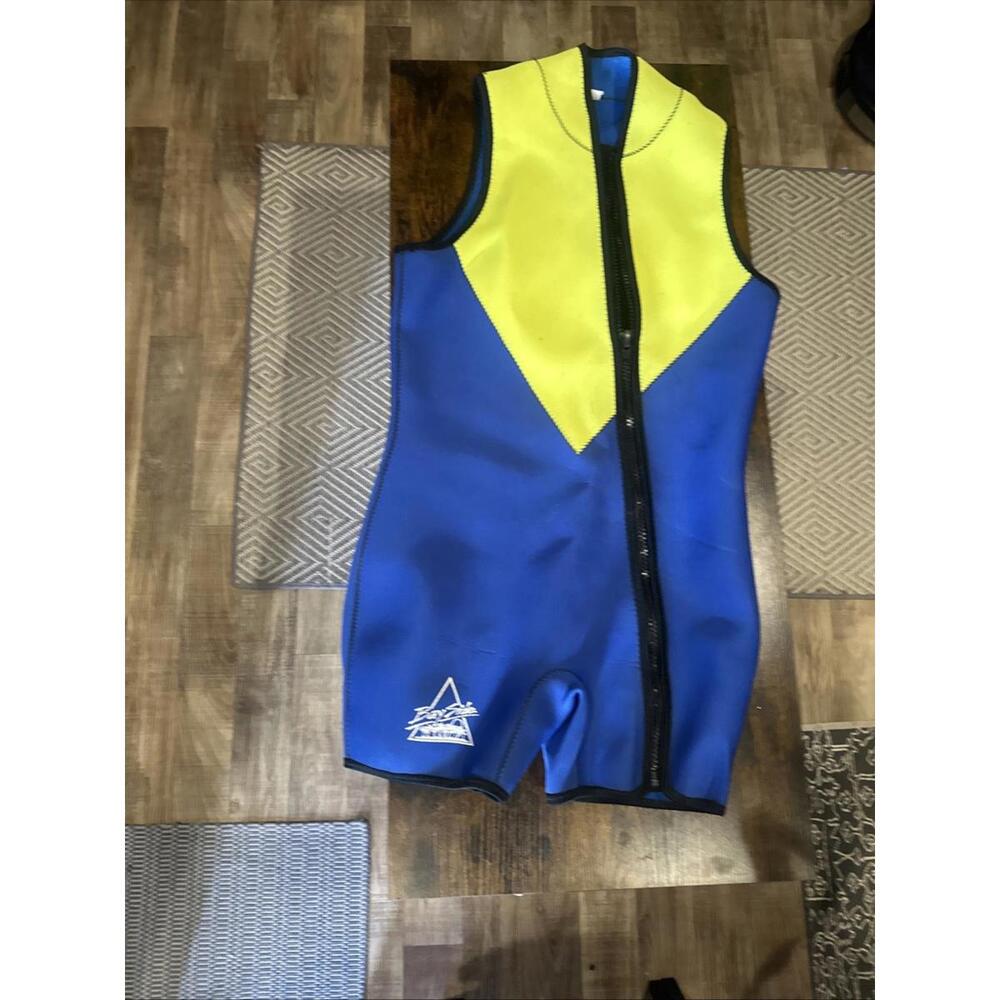 Vtg Bayside Wetsuit Sleeveless Shorts Neon Yellow Blue Blk Surfer Beach XL Mens